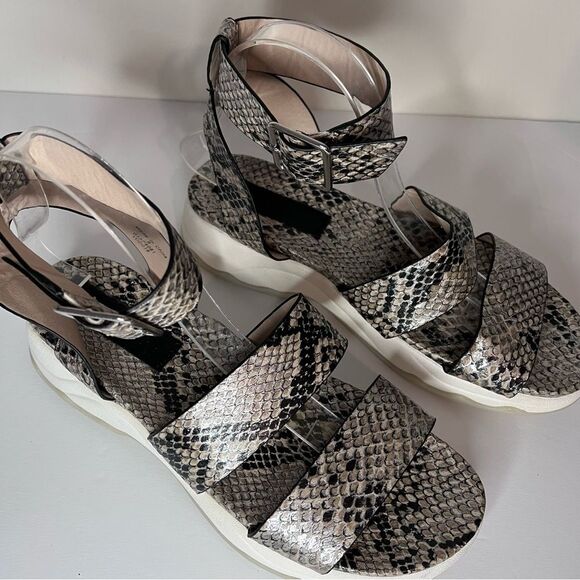 ASOS Snakeskin Leather Ankle Strap Stacked Sole Sandals Size 8 - Picture 3 of 10
